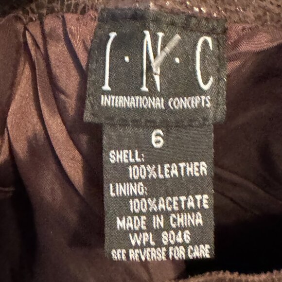 INC International Concepts Pants Women Size 6 Brown Flared 100% Leather Scales - Picture 11 of 12